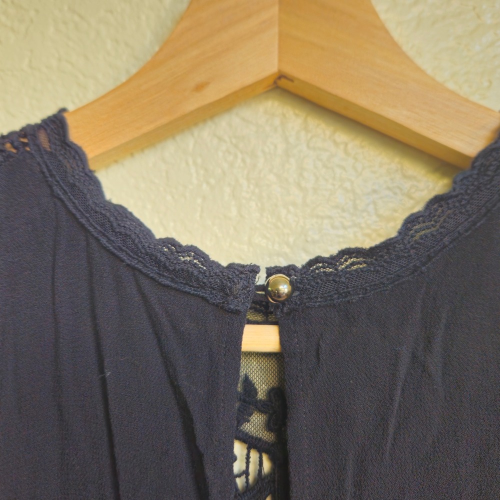 Black Sleeveless Shift Dress Crochet Lace Bib Small Boho Dark Fairy Whimsigoth - Picture 7 of 8